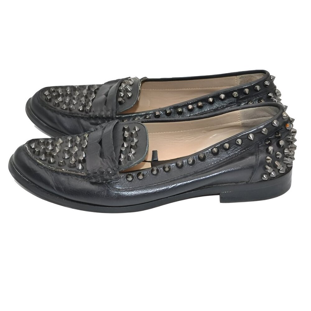 ZARA Spiked Studded Soft Black Real Genuine Leather Loafers Oxford Shoes 6.5 - Picture 4 of 9